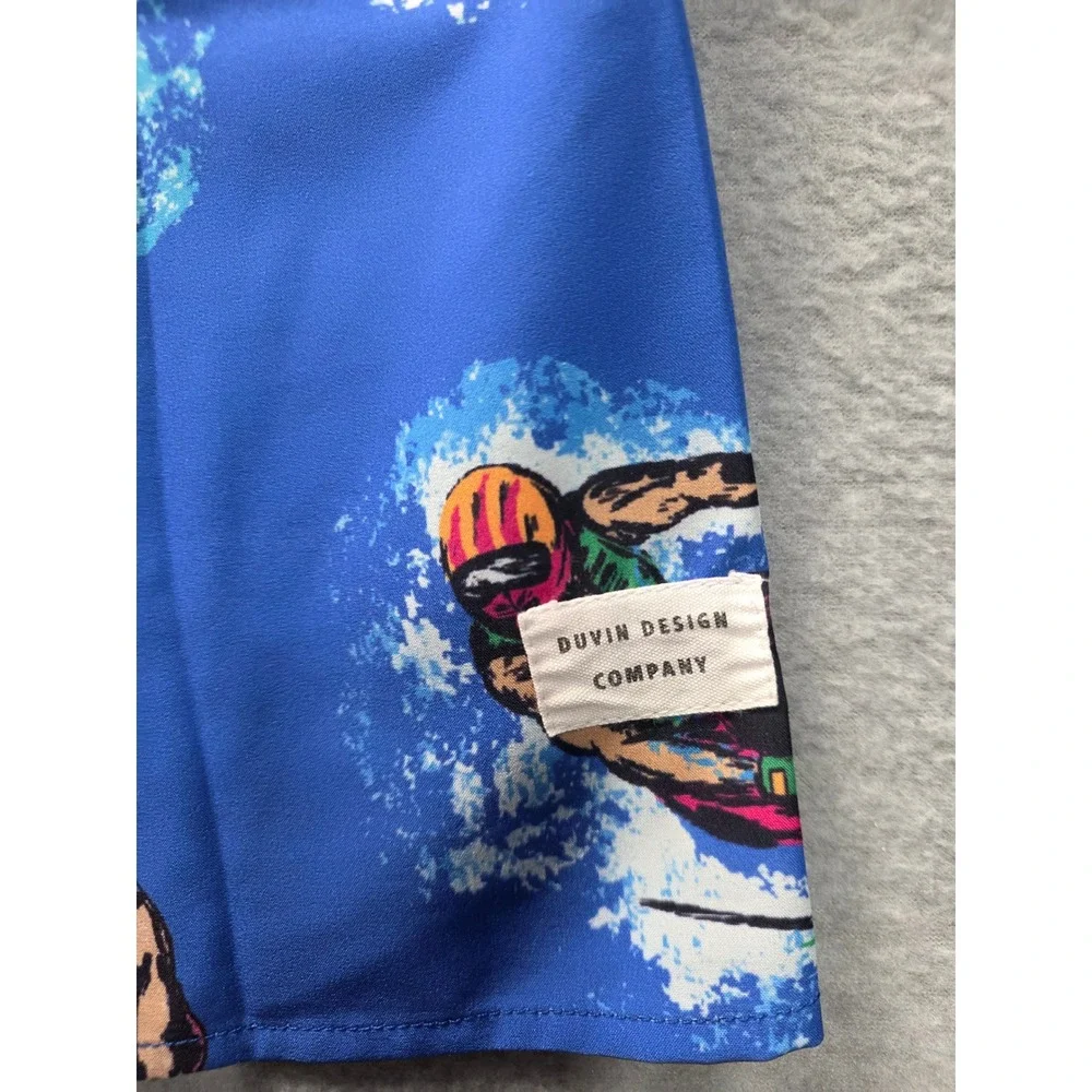 Duvin Design Co Mens MED Blue Jet Ski Graphic Button Up Camp‎ Shirt Short Sleeve